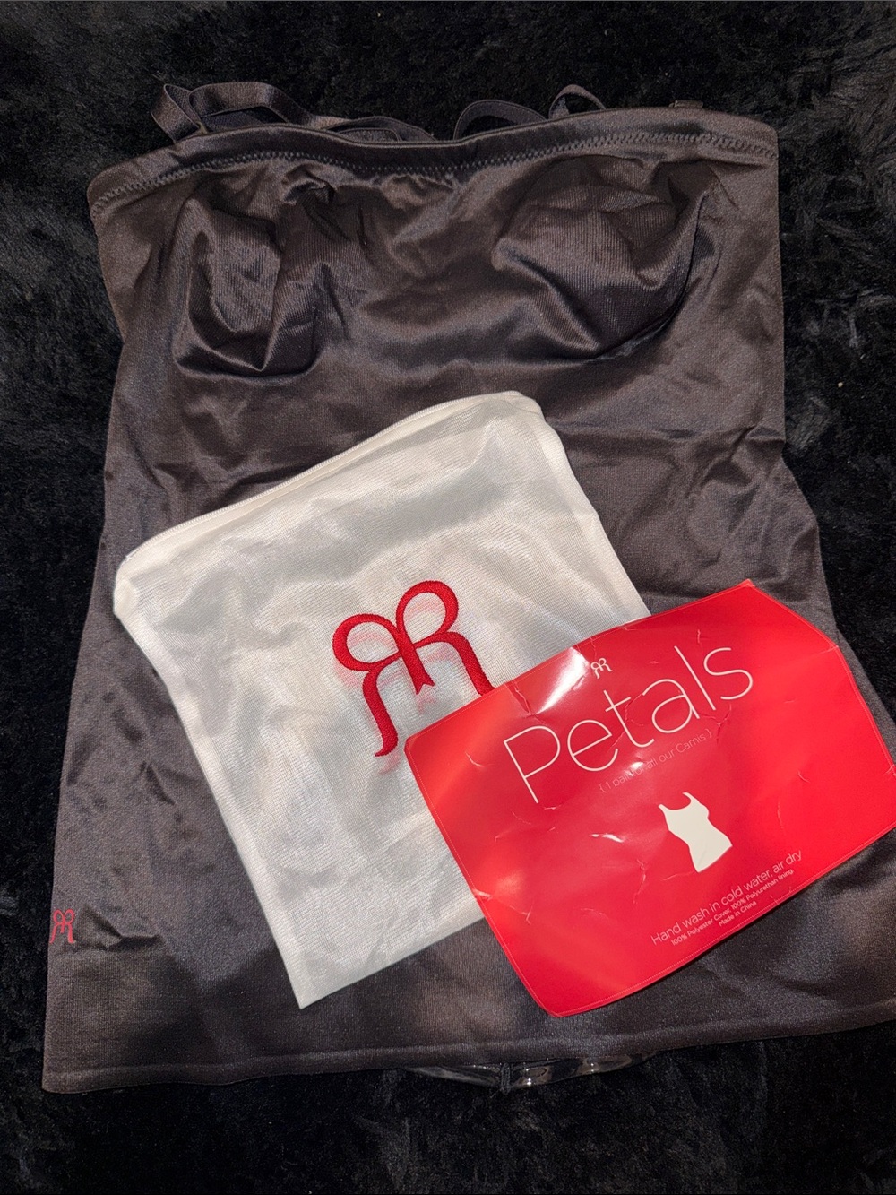 Ruby Ribbon Black Camisole with White Mesh Panel and Red Logo